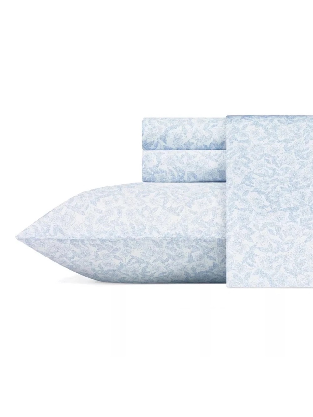 Laura Ashley Blossoming Blue Full 4-Piece Cotton Sateen Sheet Set 300TC NWT